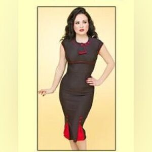 Stop Staring Black Dress with Red Details